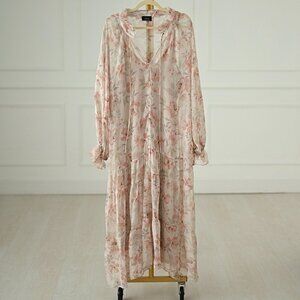 VICI Amber Drift Printed Maxi Boho Cream Floral Tassel Dress